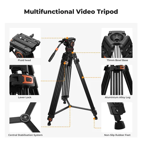 K&F Concept Professional Video Tripod with Fluid Head VA3+BV10 (KF09.147V1)