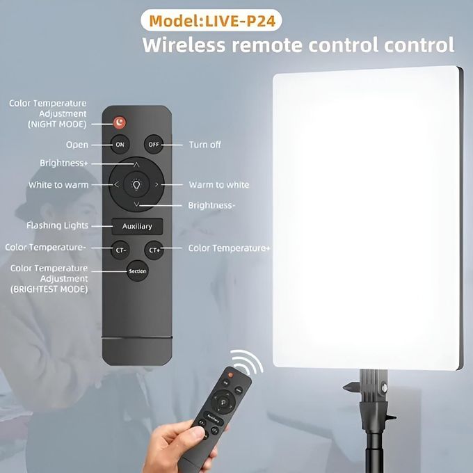 PLOKAMA Professional Ring Light for Broadcasting and Photography with 3-Color Adjustable Lighting - 75W - Remote Control - Model LIVE-P24