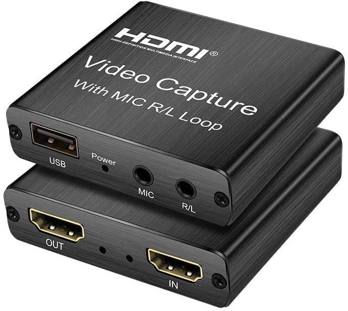 HDMI Video Capture with MIC R/L Loop Out USB 2.0 Video Capture Card Phone Game Recording Box Compatible with Live Stream Mic Input