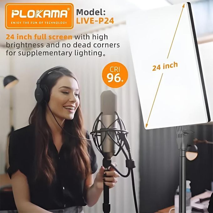 PLOKAMA Professional Ring Light for Broadcasting and Photography with 3-Color Adjustable Lighting - 75W - Remote Control - Model LIVE-P24