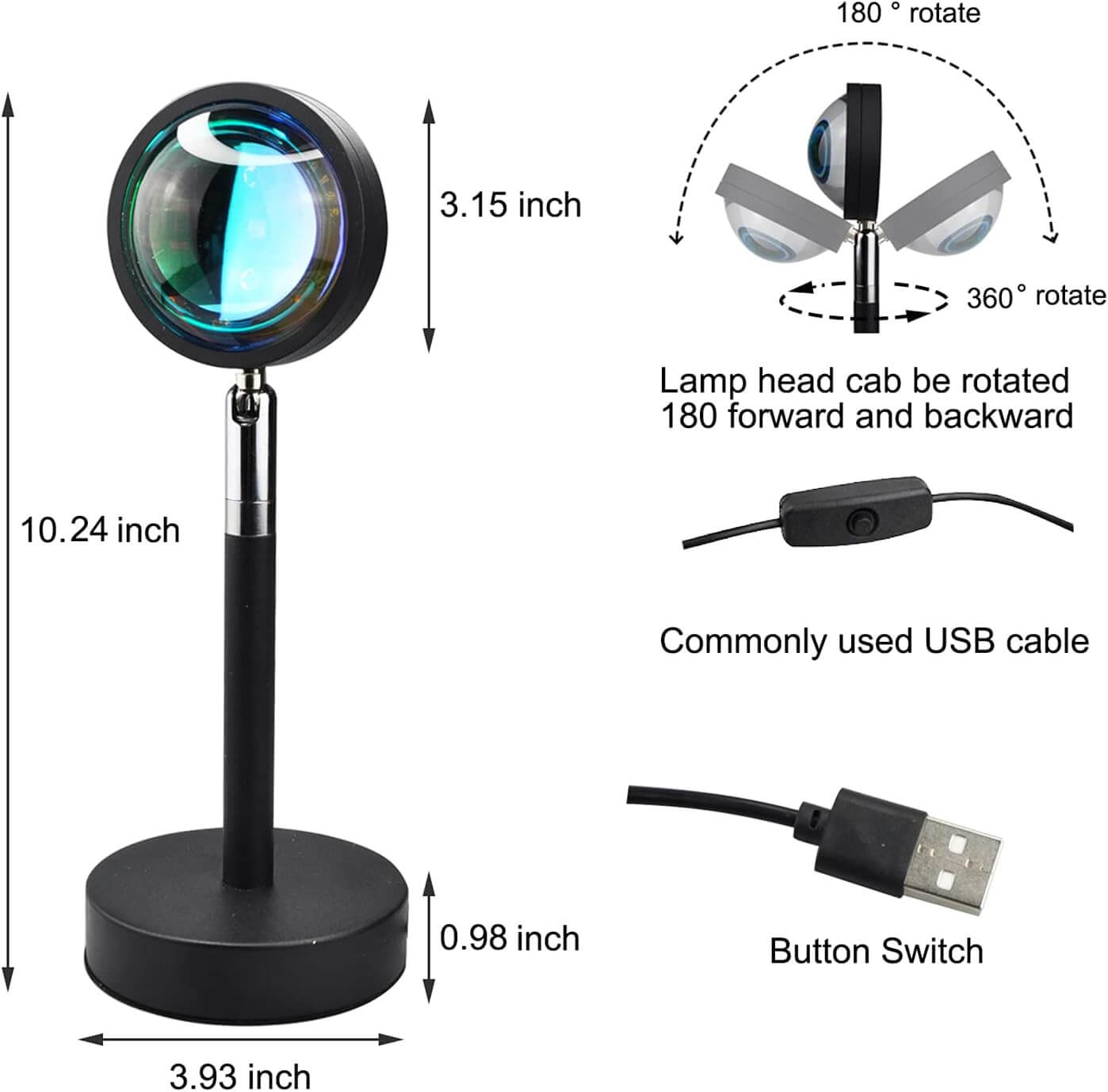 FC-16C1 Sunset Lamp Projector 360° Rotation – Multi-Color LED USB Night Light