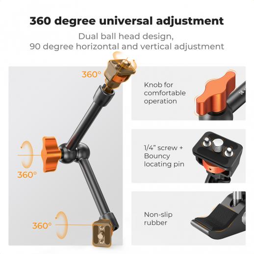 K&F Concept 11″ Magic Arm with Super Clamp, Articulating Friction Arm Kit with 1/4″ & 3/8″ Screw & Cold Shoe Mount (KF31.132) K&F Concept 11″ Magic Arm with Super Clamp, Articulating Friction Arm Kit with 1/4″ & 3/8″ Screw & Cold Shoe Mount (KF31.132)