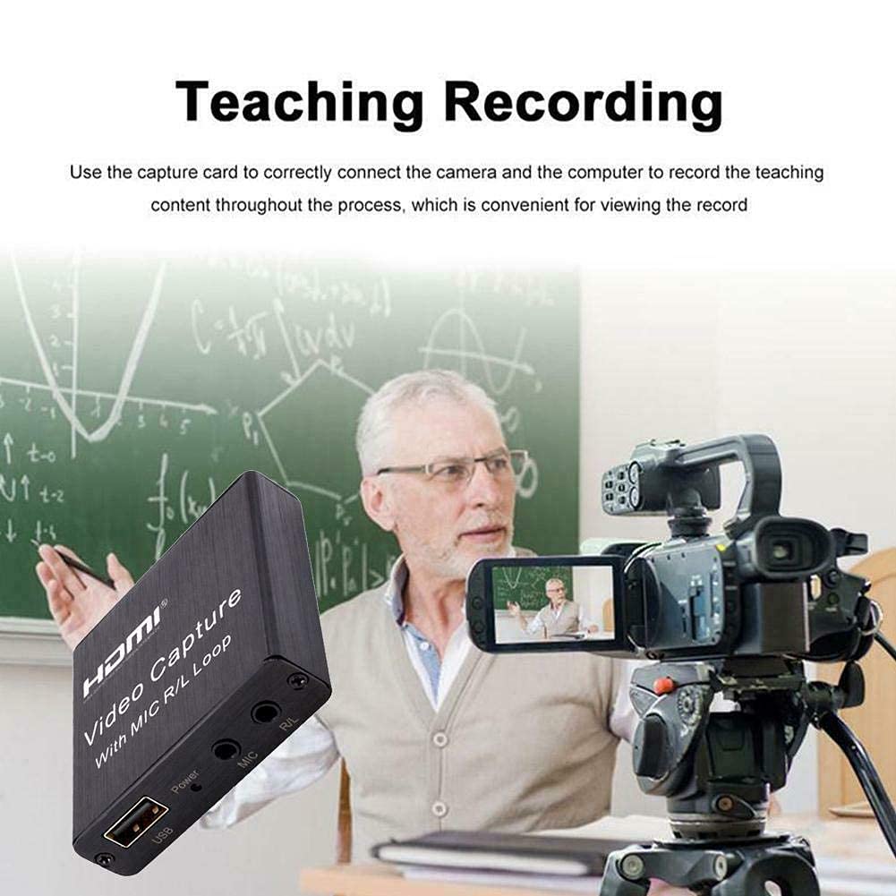HDMI Video Capture with MIC R/L Loop Out USB 2.0 Video Capture Card Phone Game Recording Box Compatible with Live Stream Mic Input