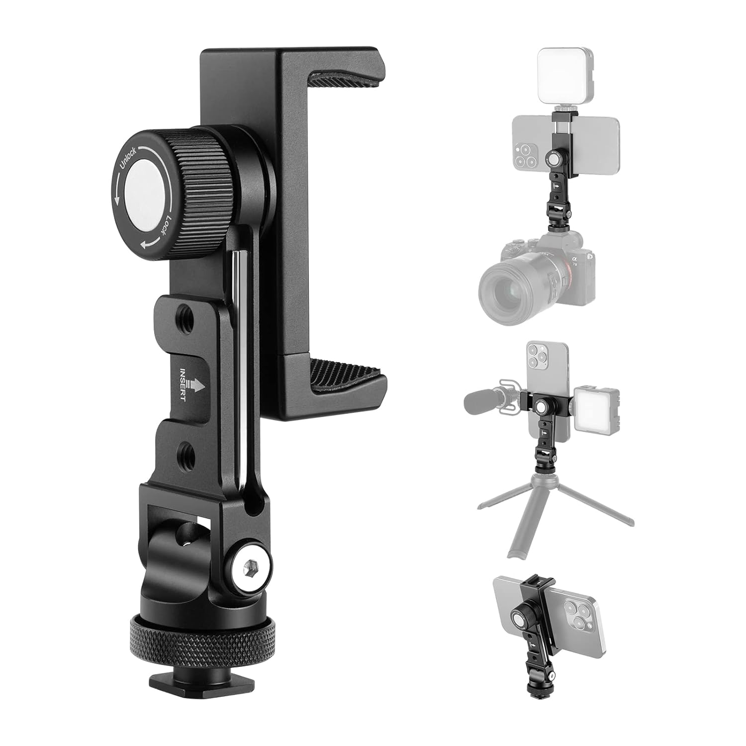 NEEWER Metal Cell Phone Tripod Mount Adapter with Cold Shoes