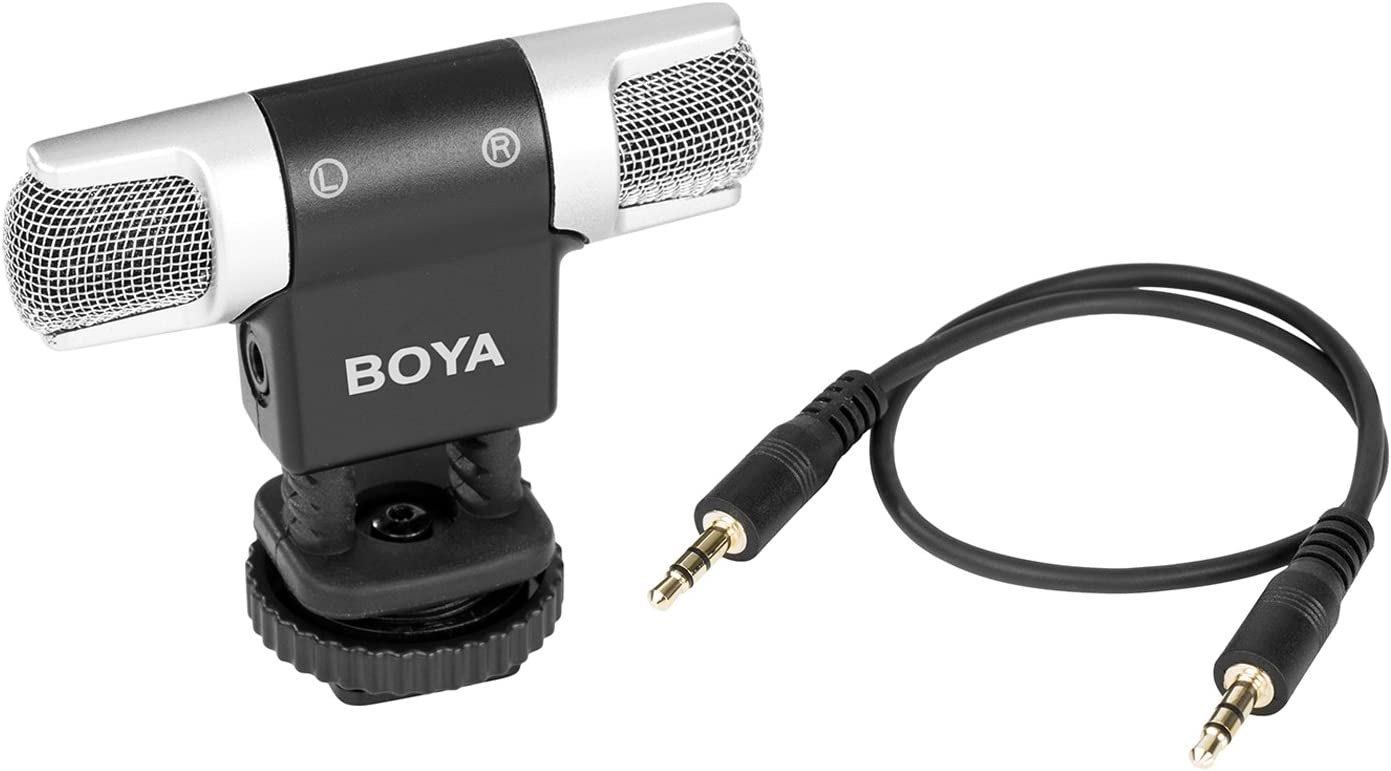 Boya MM3 Compact Condenser Stereo Video Microphone with Shock Mount, Foam & Deadcat Windscreens, Case