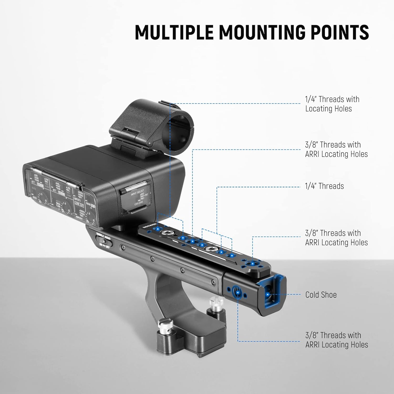 NEEWER Extension Rig Compatible with Sony XLR Handle for FX3/FX30 Camera, Extension with NATO Rail, Cold Shoe, 1/4" & 3/8" Threads, ARRI Locating Holes, Compatible with SmallRig Accessories, CA015