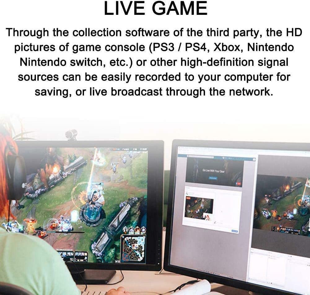 HDMI Video Capture with MIC R/L Loop Out USB 2.0 Video Capture Card Phone Game Recording Box Compatible with Live Stream Mic Input