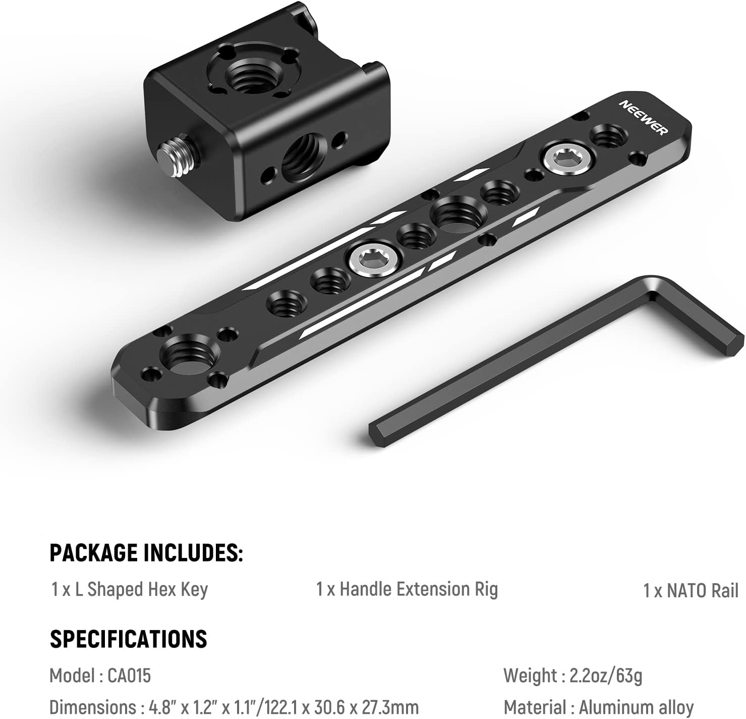 NEEWER Extension Rig Compatible with Sony XLR Handle for FX3/FX30 Camera, Extension with NATO Rail, Cold Shoe, 1/4" & 3/8" Threads, ARRI Locating Holes, Compatible with SmallRig Accessories, CA015
