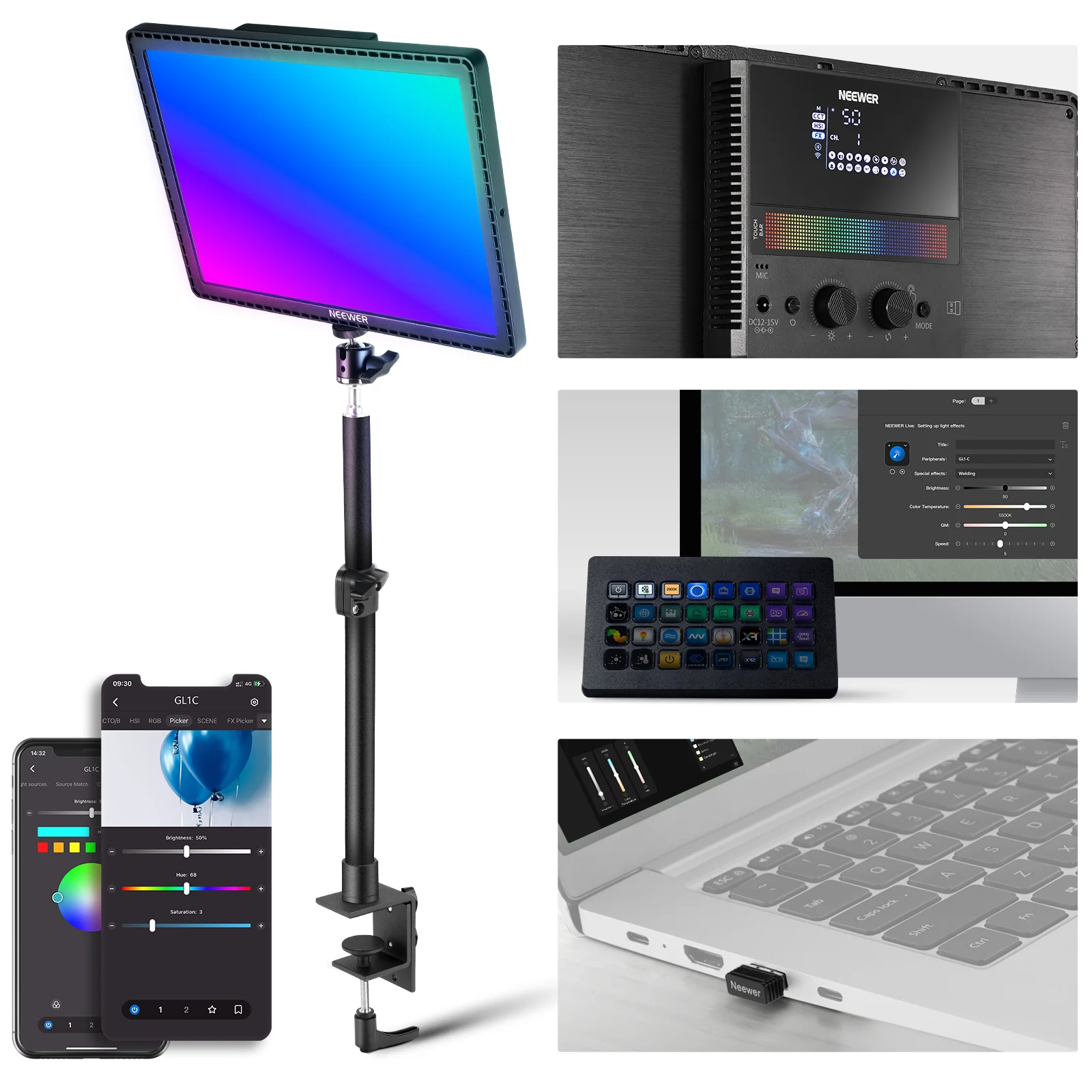 مصباح NEEWER GL1C RGB LED للبث المباشر
