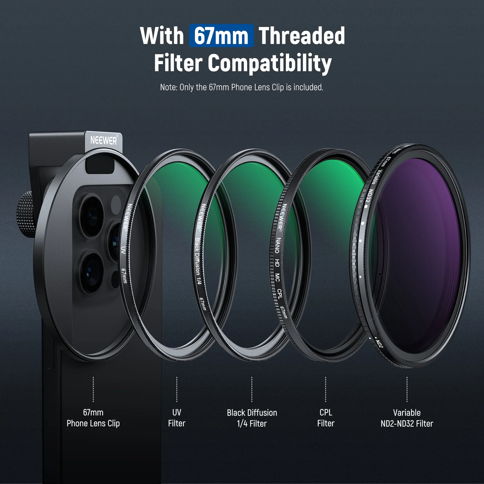 NEEWER LA006 Upgraded 67mm Phone Filter Mount