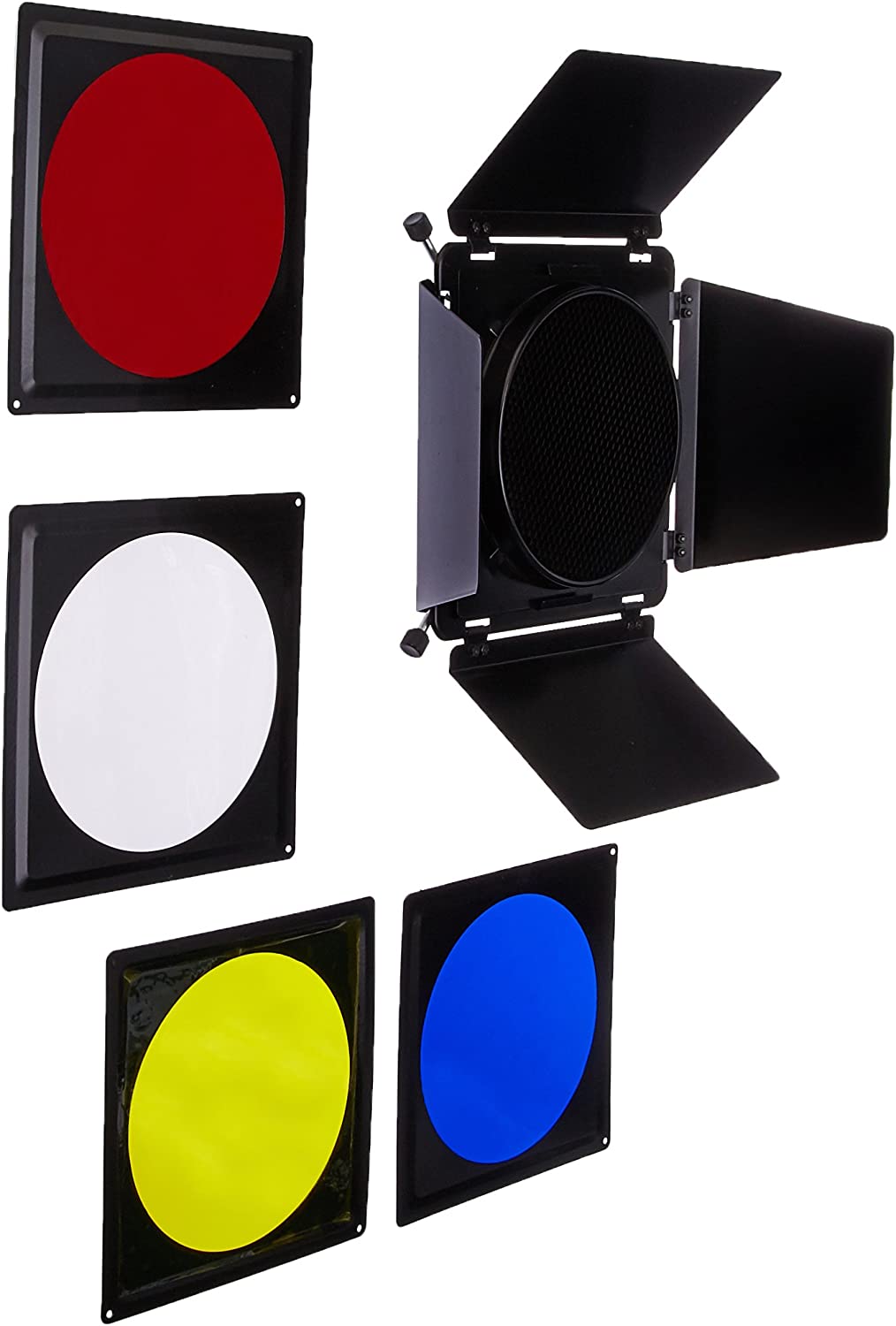 Universal Barndoor Kit with Honeycomb grid (45 Degree) and Color Gels, for Bowens