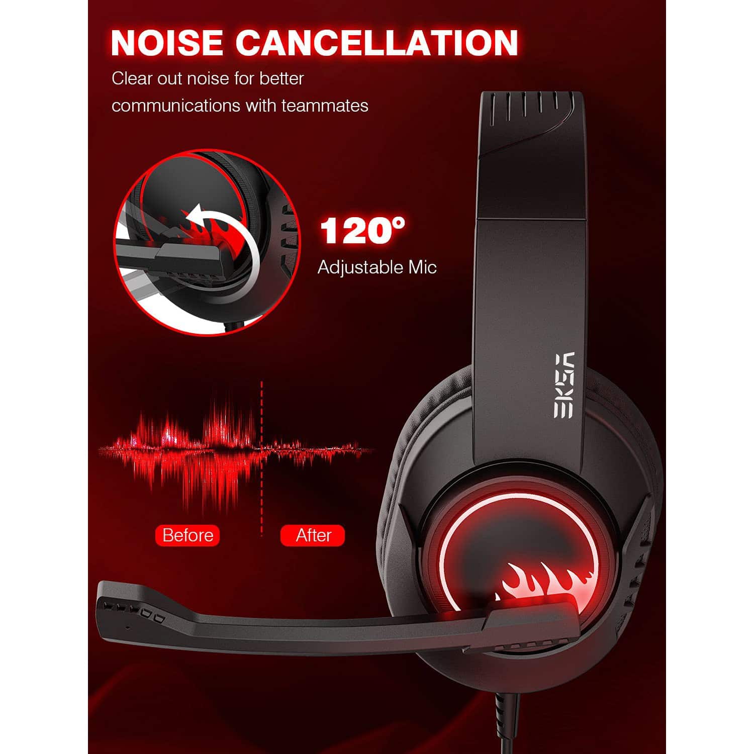 EKSA T8 Gaming Headset – Stereo Surround Sound (RED)