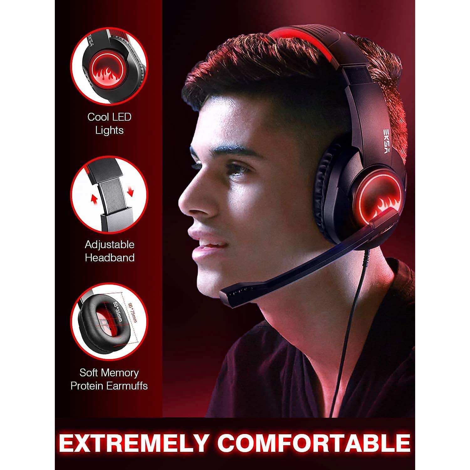 EKSA T8 Gaming Headset – Stereo Surround Sound (RED)