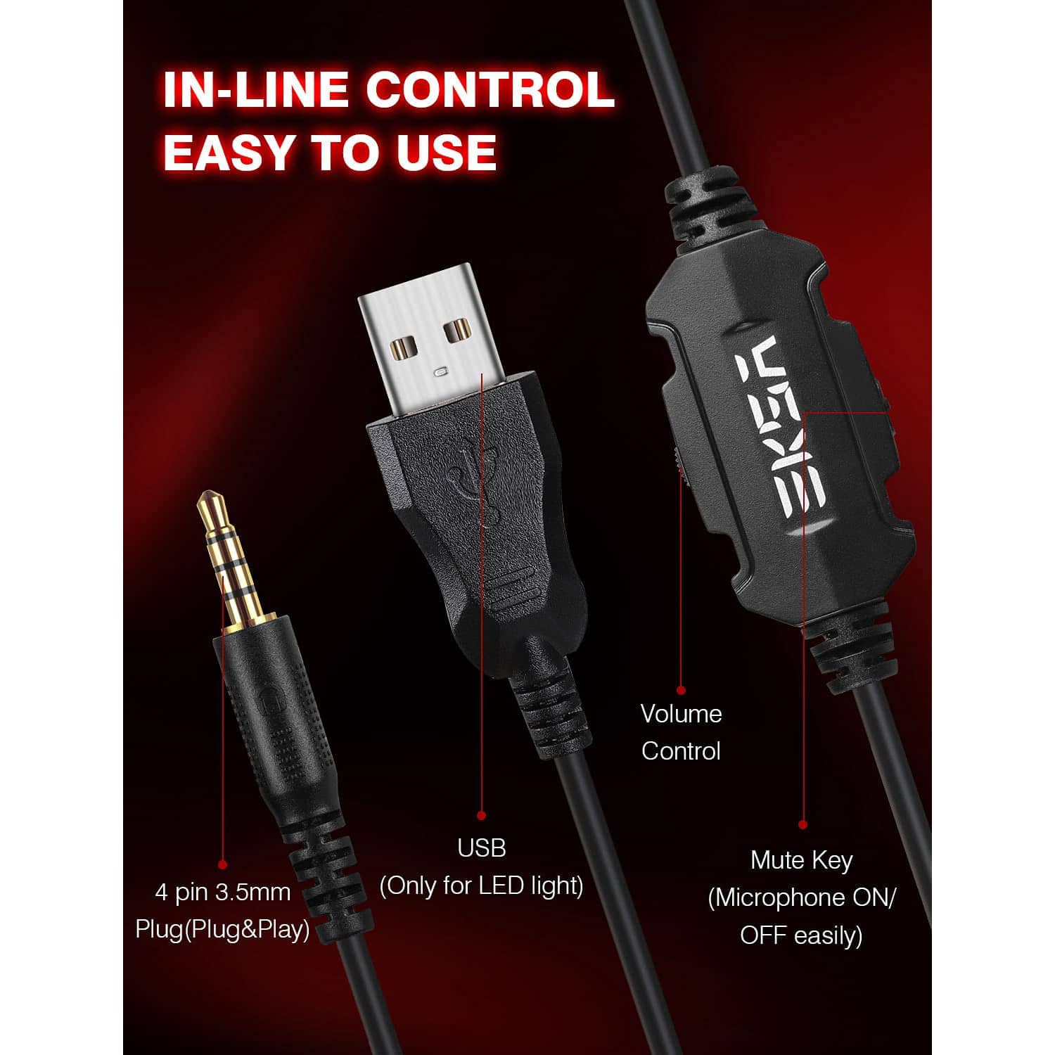 EKSA T8 Gaming Headset – Stereo Surround Sound (RED)