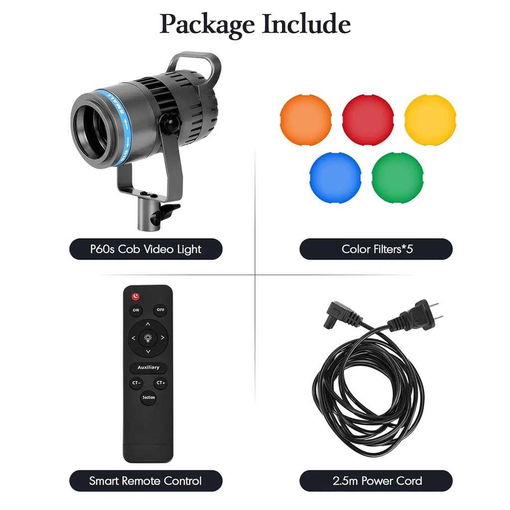 CGZ P60S COB Video Light 40W Studio Fill Light with Remote Control