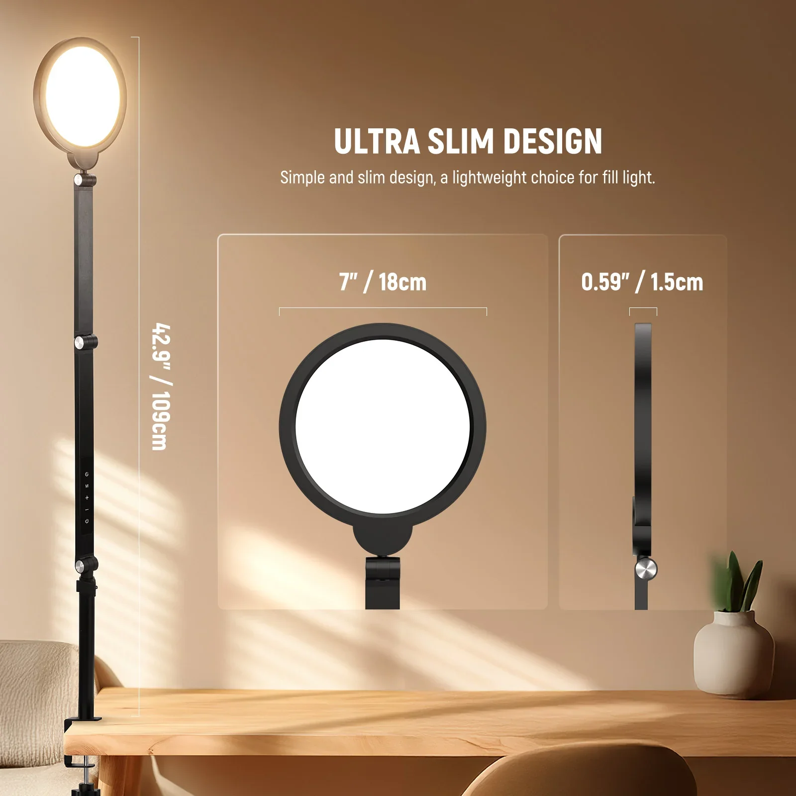 NEEWER BASICS R18 18W 7" Round Fill Light With Desktop Stand