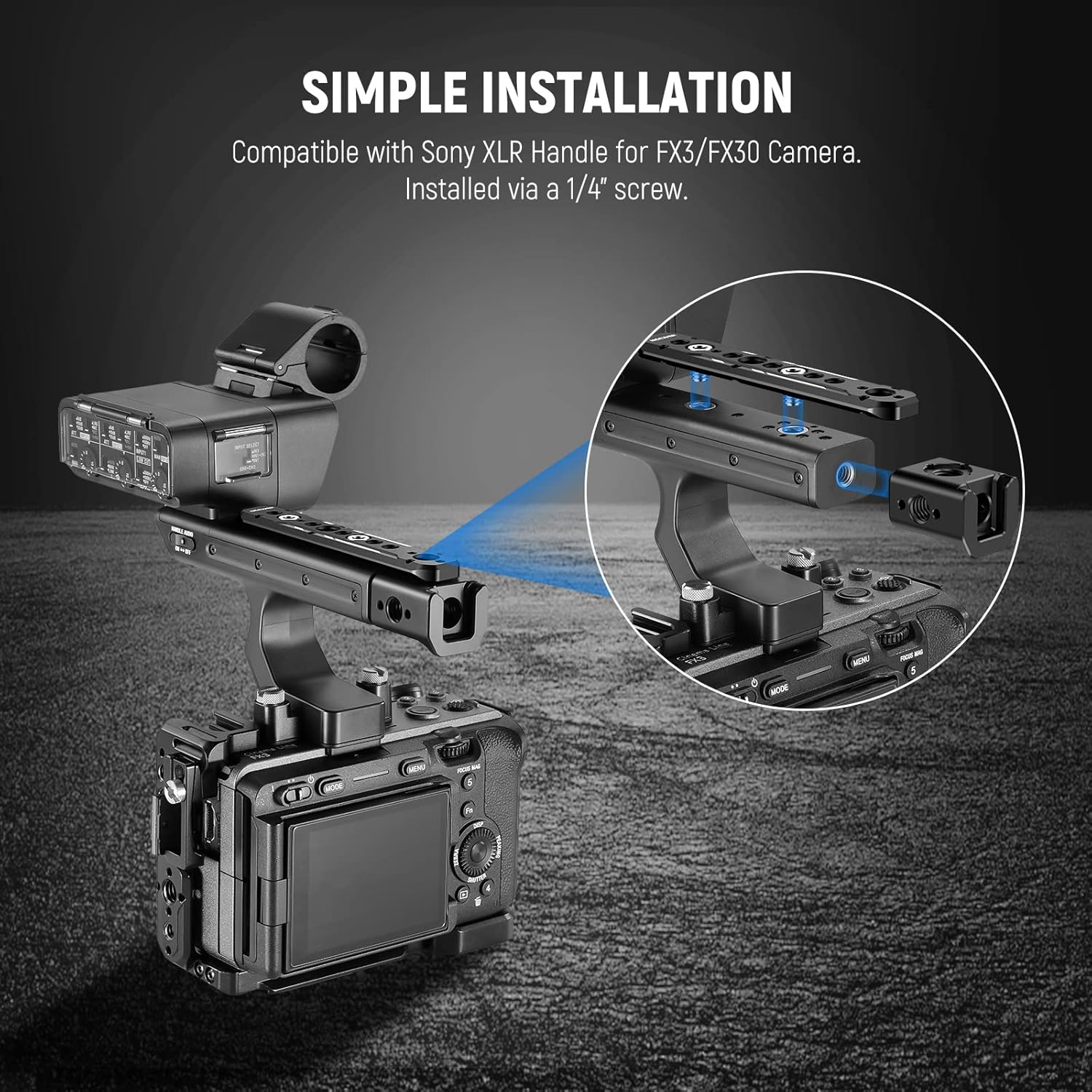 NEEWER Extension Rig Compatible with Sony XLR Handle for FX3/FX30 Camera, Extension with NATO Rail, Cold Shoe, 1/4" & 3/8" Threads, ARRI Locating Holes, Compatible with SmallRig Accessories, CA015