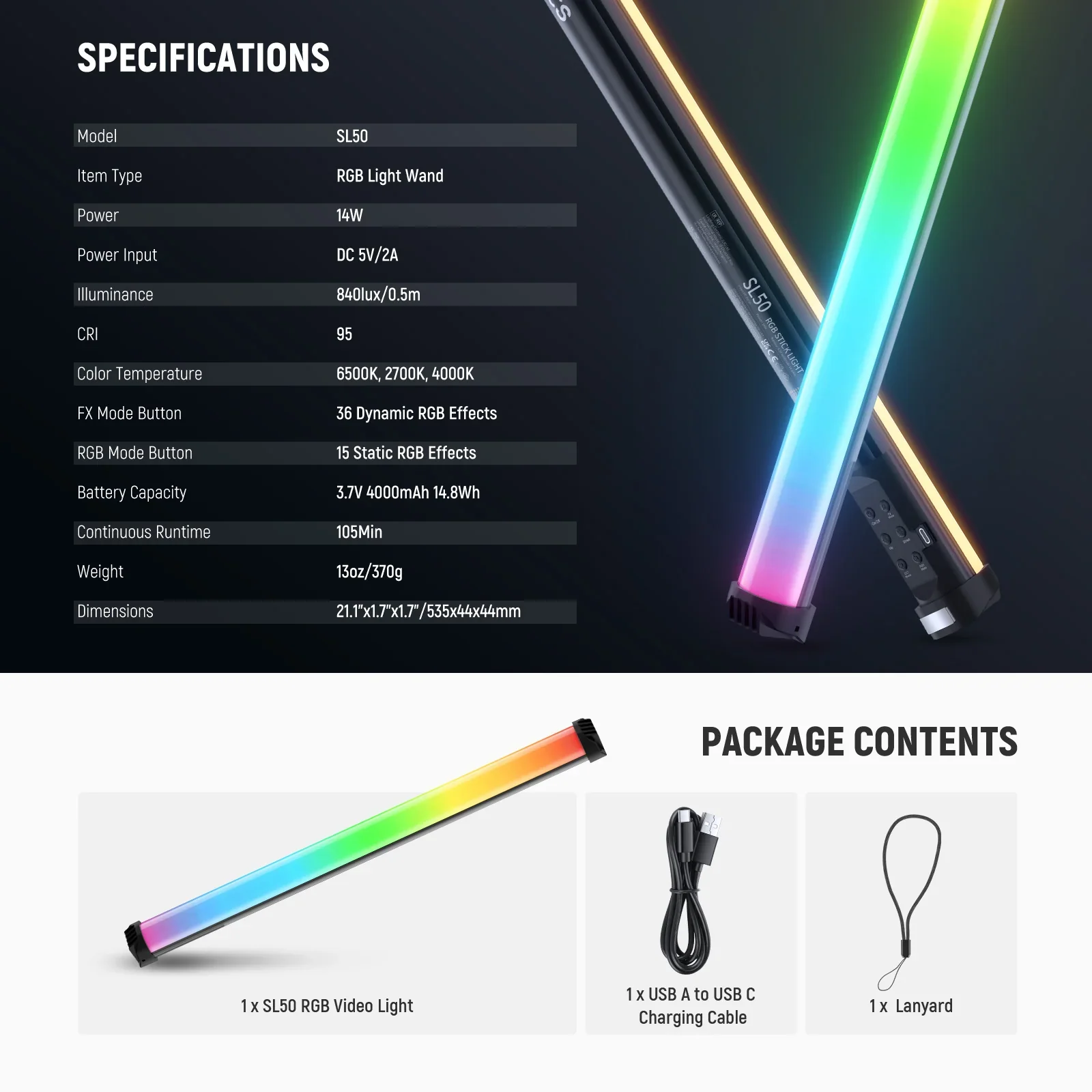 NEEWER BASICS SL50 21" Magnetic Handheld RGB Light Wand