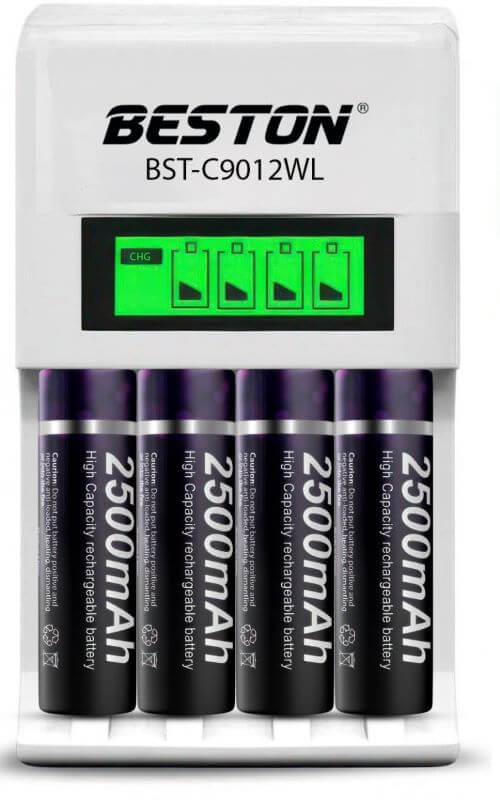 BESTON Battery Charger C9012WL with 4 PCS AA 2500mAh Ni-MH