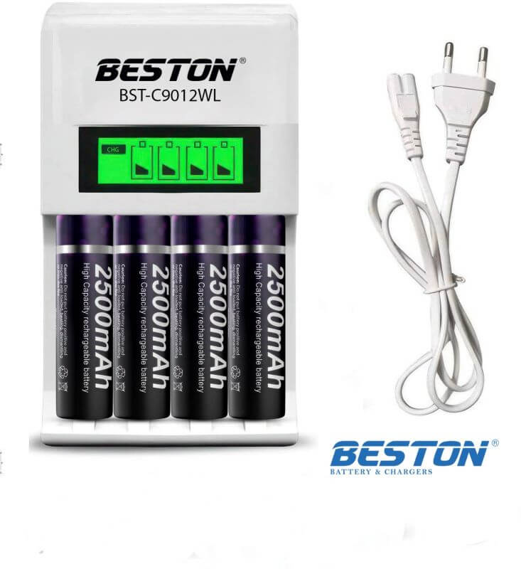 BESTON Battery Charger C9012WL with 4 PCS AA 2500mAh Ni-MH