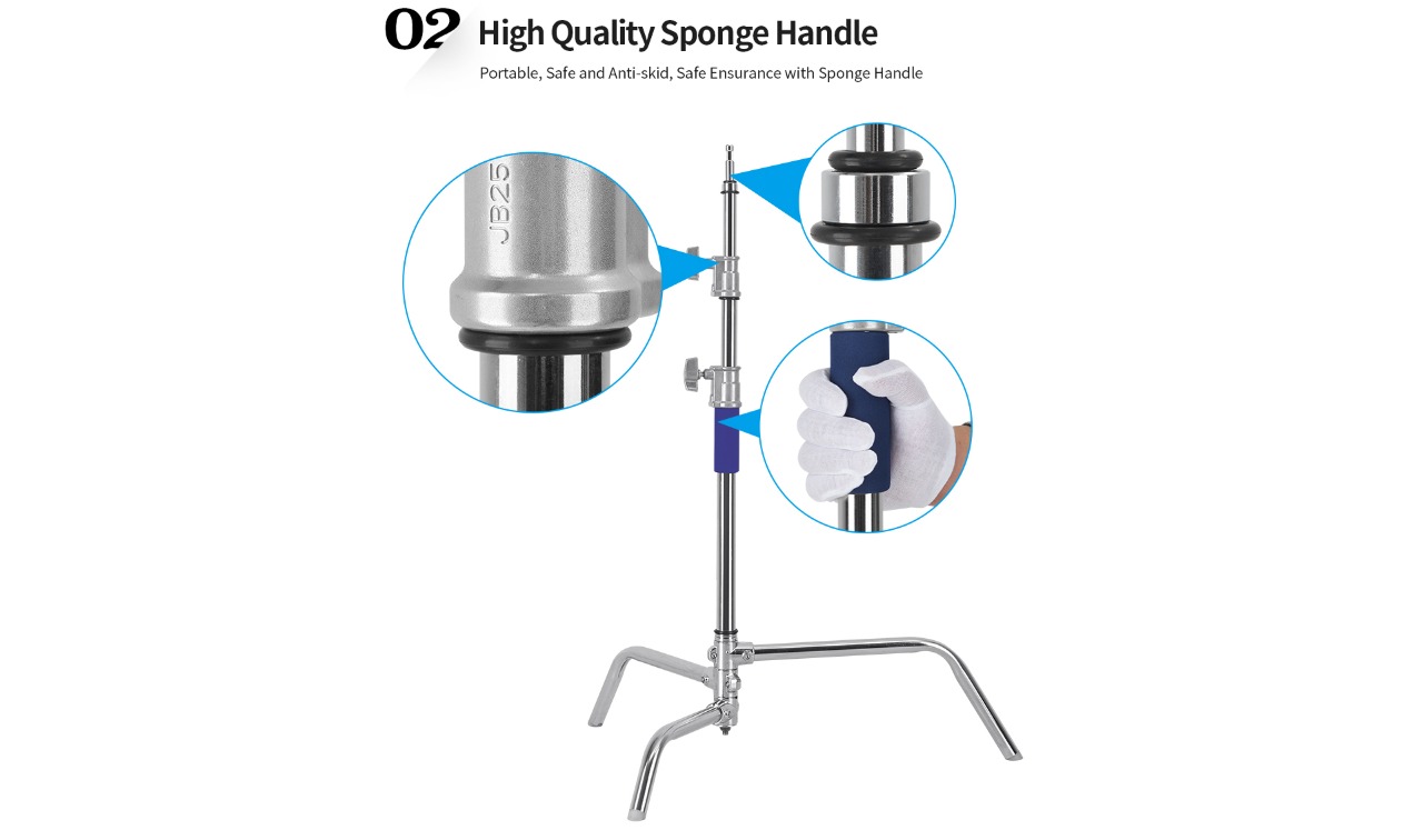 KPro Stainless Steel Heavy Duty C Stand with Boom Arm for Studio Monolight, Softbox, Reflector
