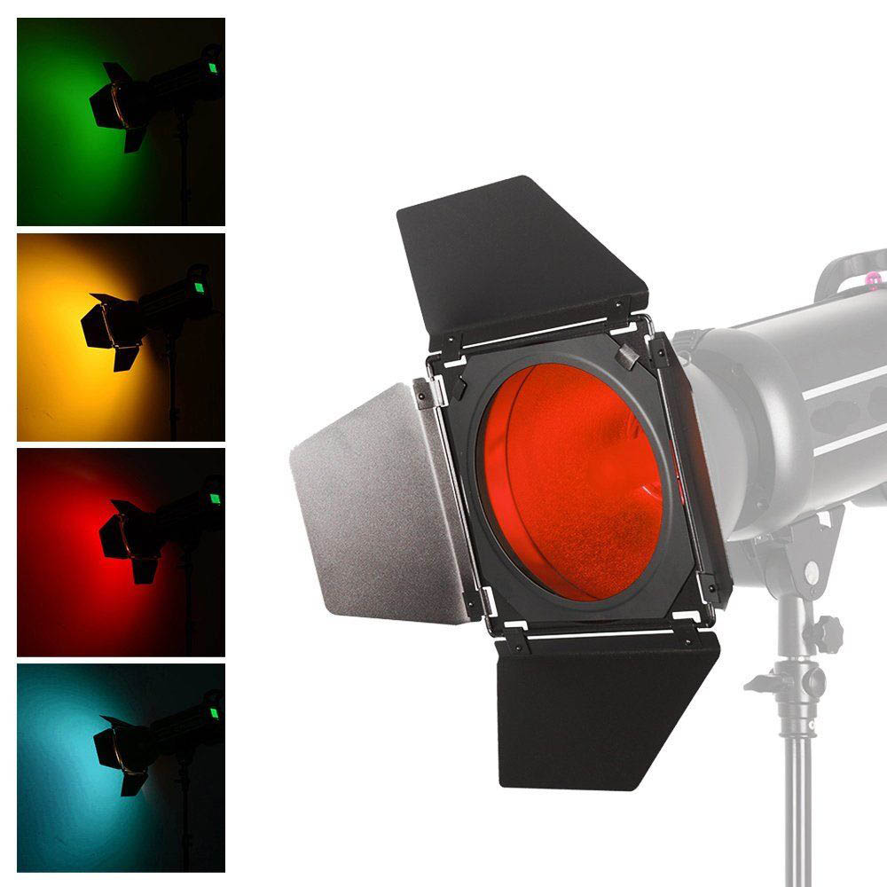 Universal Barndoor Kit with Honeycomb grid (45 Degree) and Color Gels, for Bowens