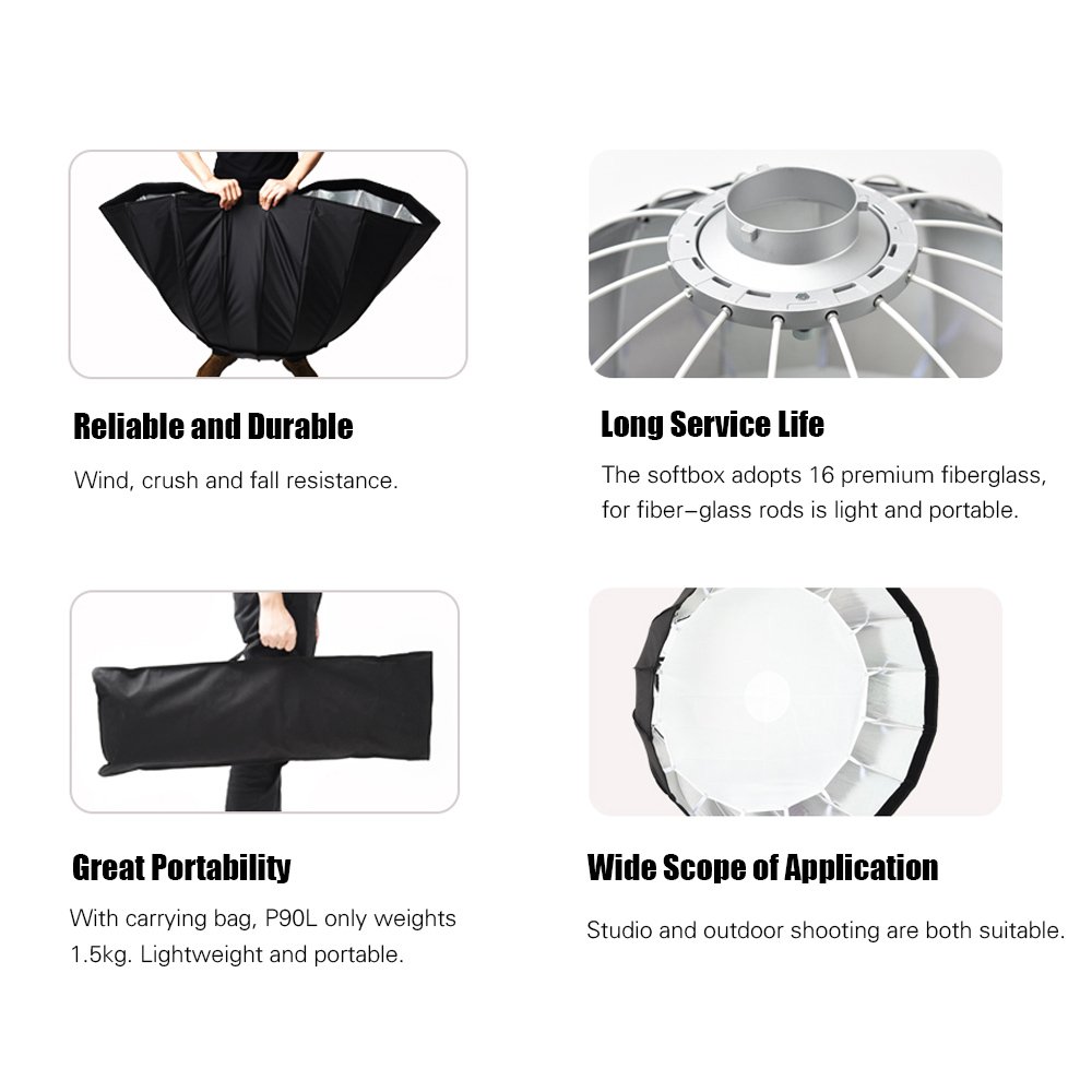 Godox P120H 120cm Deep Parabolic Soft Box with Bowens Mount Adapter Ring for Aperture