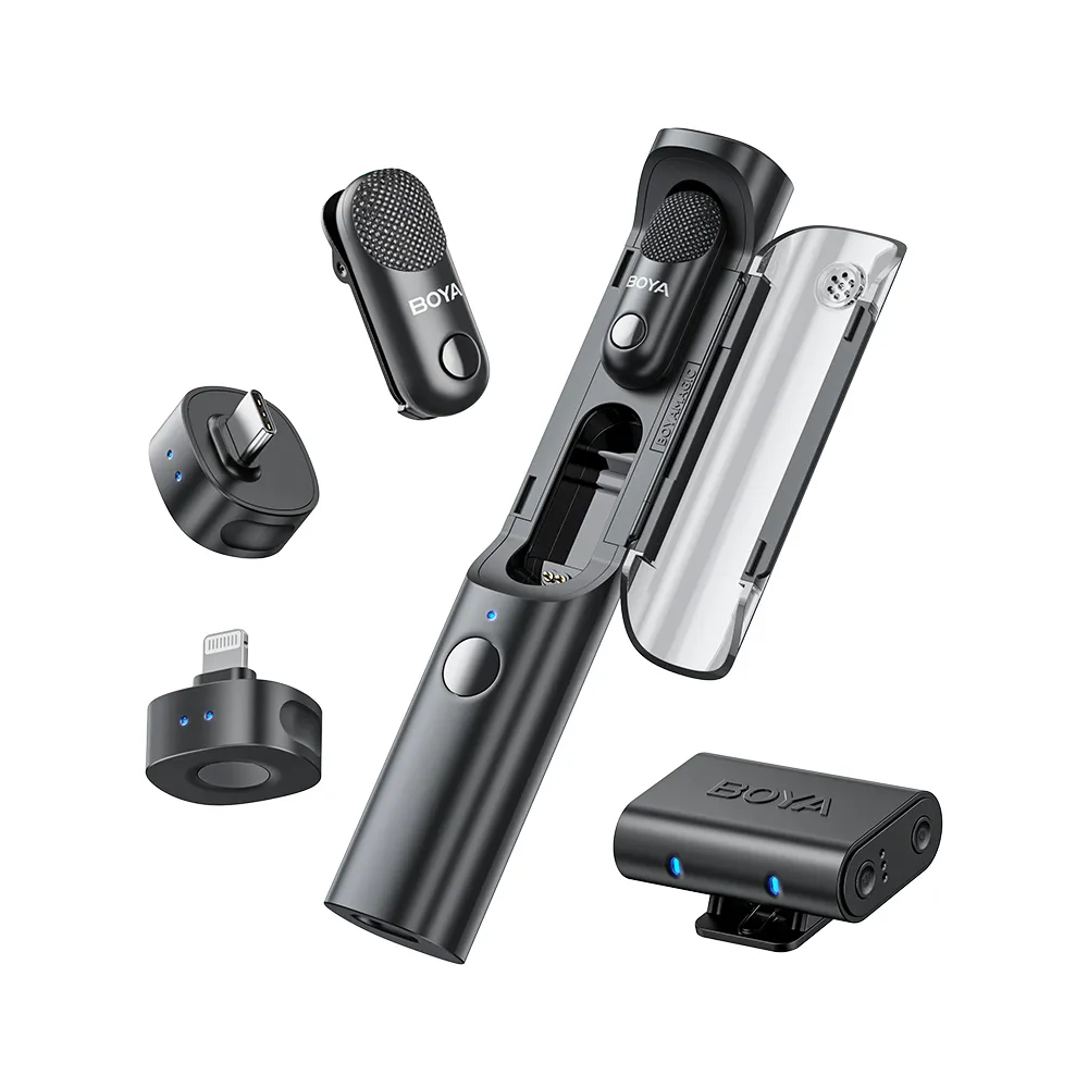 BOYA Magic 2-Person Wireless Microphone System {USB-C + Lightning + 3.5 TRS} 1to2 + Charging Case "Combo"