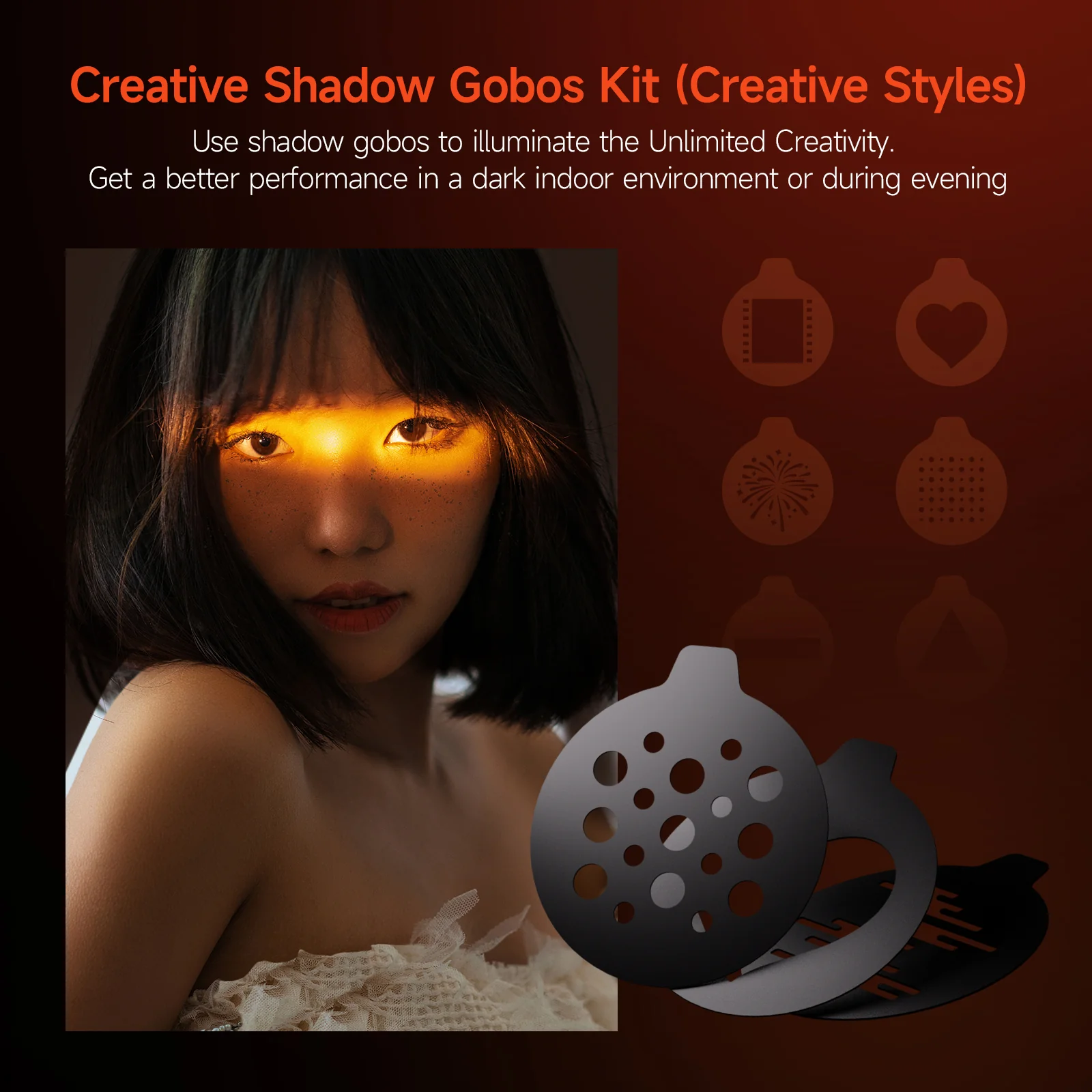 PHOTOOLEX Magnetic Gobos Four Colors Photography Spotlight 10w Upgrade Set
