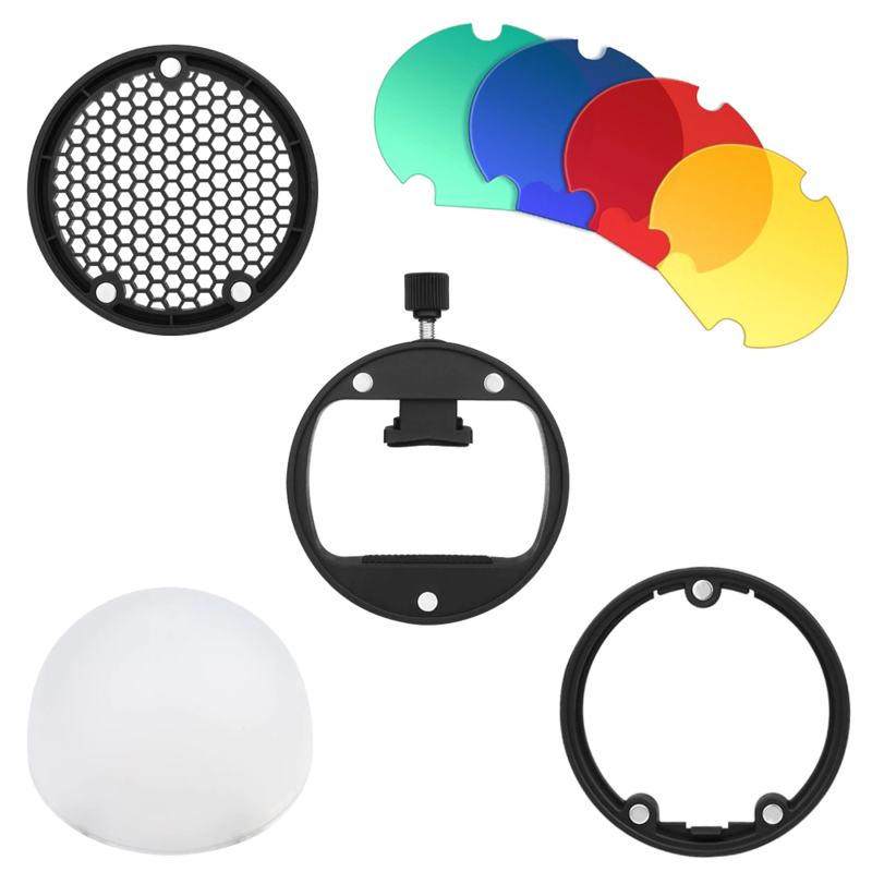 TRIOPO FLASH LIGHT MODIFIER ACCESSORIES KIT W/ MAGNETIC MOUNT ADAPTER + DIFFUSER BALL + COLOR GEL FILTERS