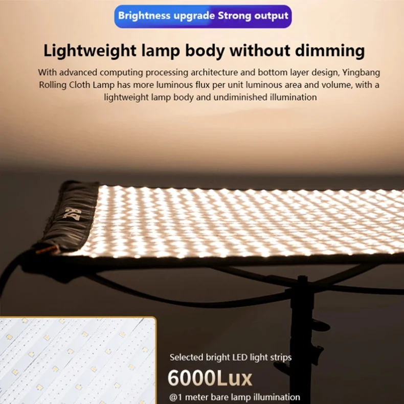 ZSYB JB-200bi 200W Foldable Rollable Cloth LED Video Light 2700k-6500k 8500Lux Fill light with APP Control for Photography