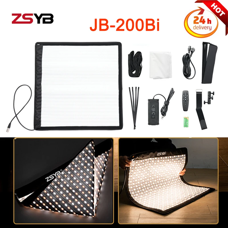 ZSYB JB-200bi 200W Foldable Rollable Cloth LED Video Light 2700k-6500k 8500Lux Fill light with APP Control for Photography