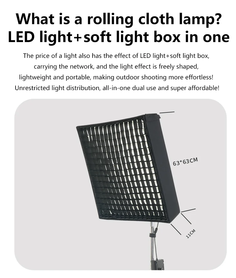 ZSYB JB-200bi 200W Foldable Rollable Cloth LED Video Light 2700k-6500k 8500Lux Fill light with APP Control for Photography