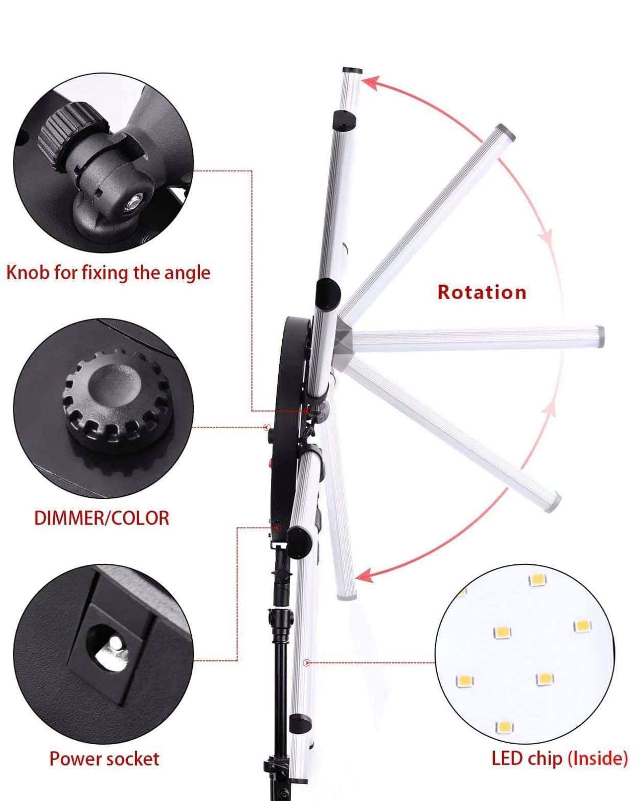 Starlight light Ring Light Photographic Lighting Dimmable 3200-5600k 12 Tubes Led Camera Photo Studio Phone Photography light Lamp Video LED Light Kit,Phone Video Shooting,Youtube,Portrait,Selfie