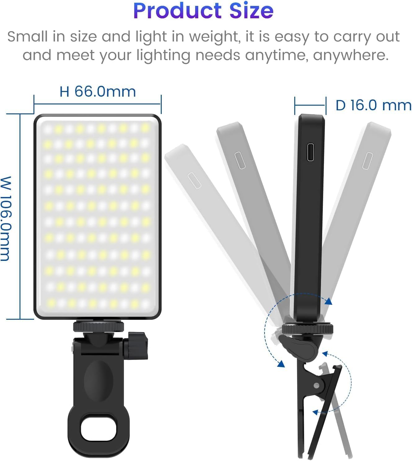 PLOKAMA U160 RGB LED lighting is powerful and rotating with various lighting modes to highlight your camera, mobile phone, or computer. It is also an external lighting for all content creation (YouTube - TikTok - Facebook).