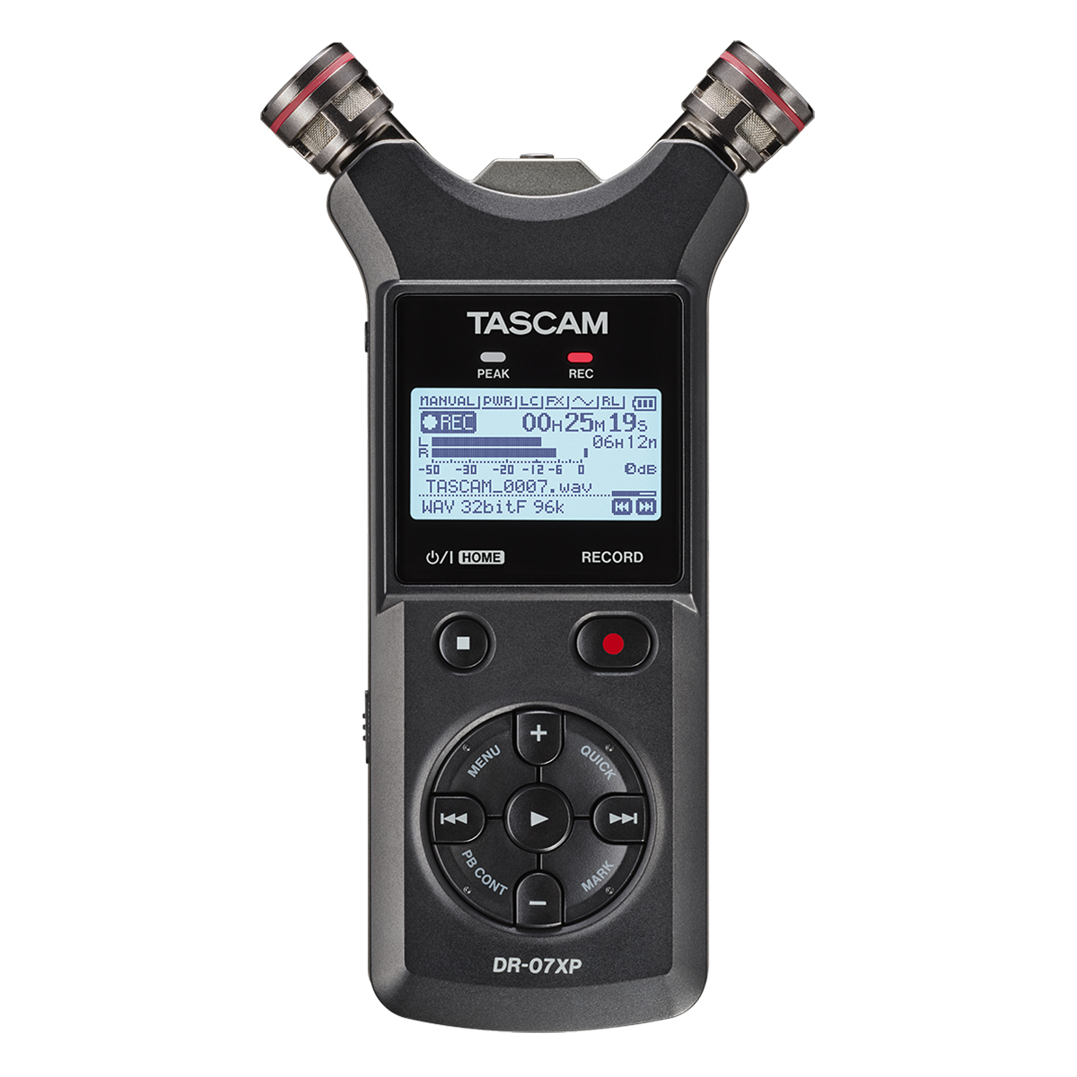 Tascam DR-07XP 2-Channel 32-Bit Float Handheld Recorder With USB-C Interface and Adjustable Mics