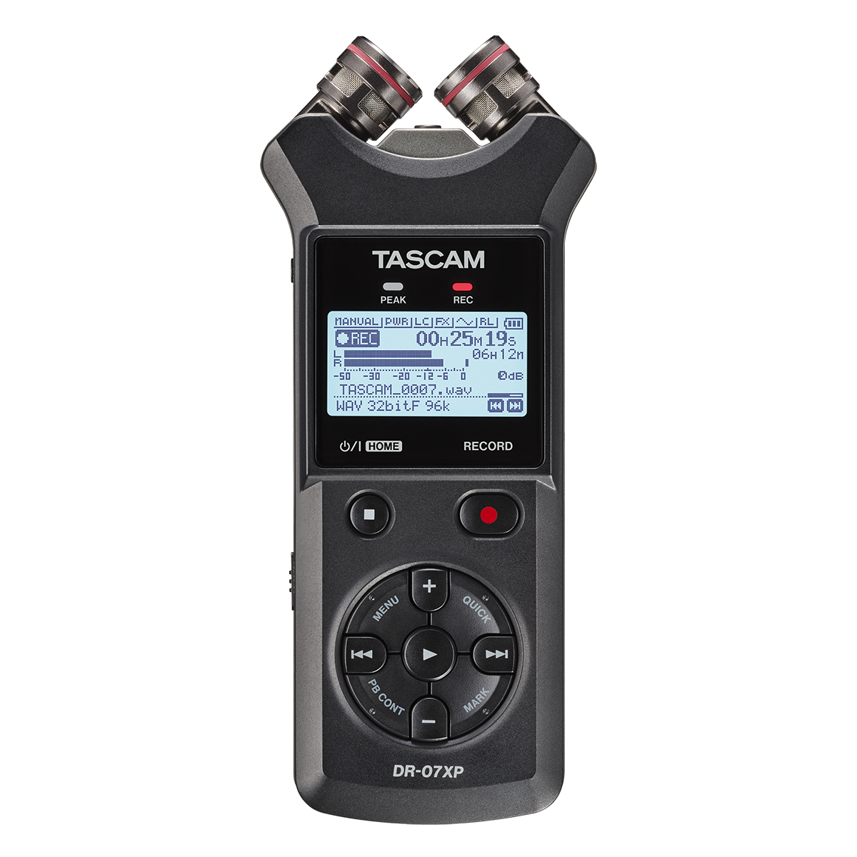 Tascam DR-07XP 2-Channel 32-Bit Float Handheld Recorder With USB-C Interface and Adjustable Mics