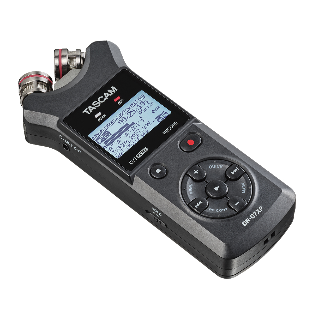 Tascam DR-07XP 2-Channel 32-Bit Float Handheld Recorder With USB-C Interface and Adjustable Mics