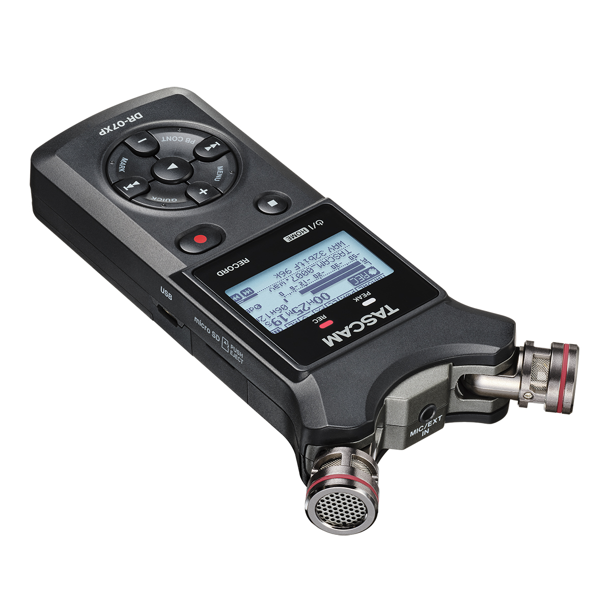 Tascam DR-07XP 2-Channel 32-Bit Float Handheld Recorder With USB-C Interface and Adjustable Mics