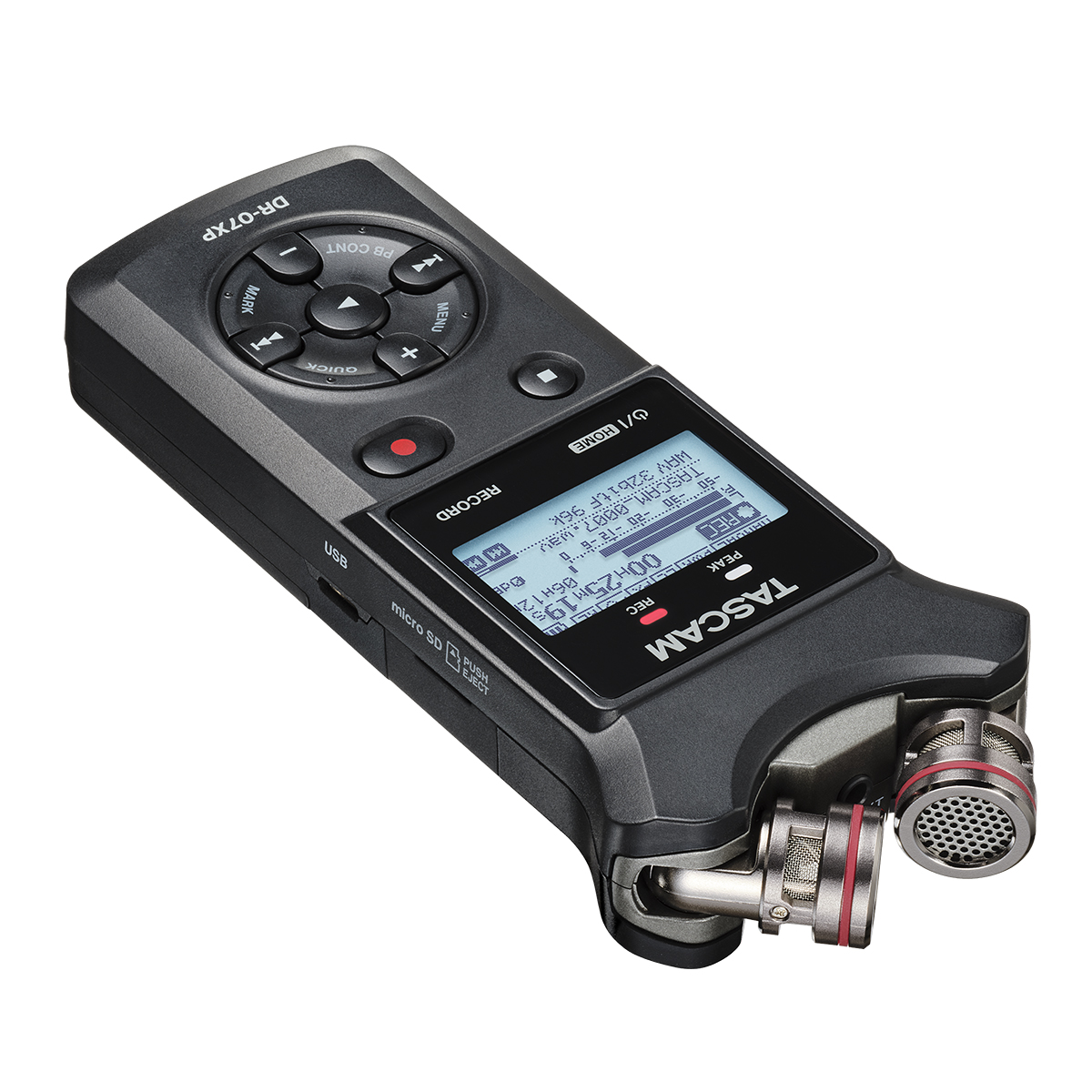 Tascam DR-07XP 2-Channel 32-Bit Float Handheld Recorder With USB-C Interface and Adjustable Mics