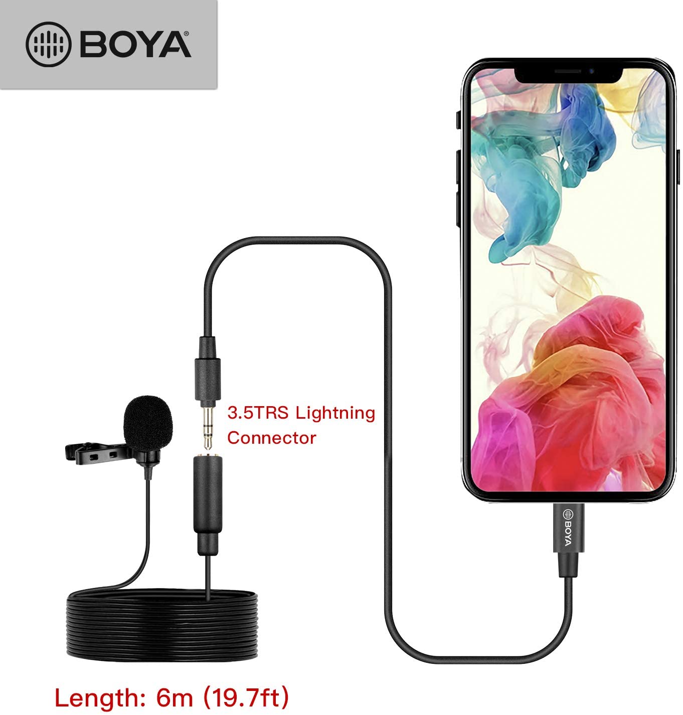 BOYA by-M2 Clip-on Lavalier Microphone Lightning Port for iOS Devices Phone Tablet Recording Vlog Making Broadcasting