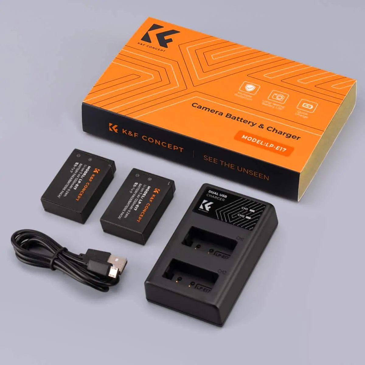 K&F Concept Canon LP-E17 Battery kit – 2 Batteries and Dual Charger (KF28.0014)