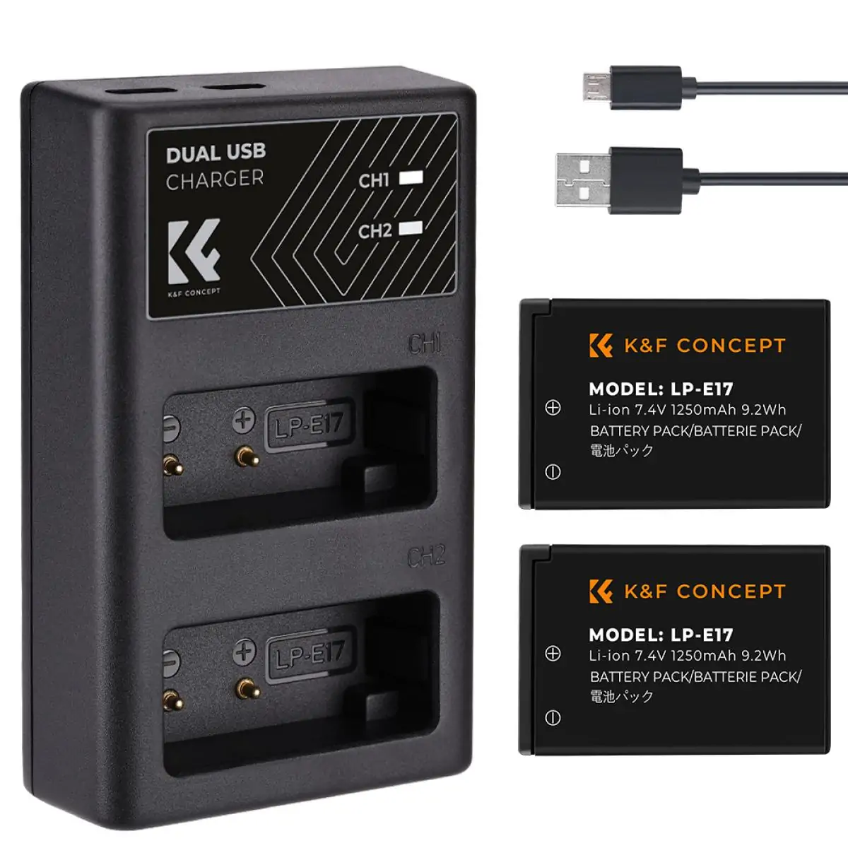 K&F Concept Canon LP-E17 Battery kit – 2 Batteries and Dual Charger (KF28.0014)
