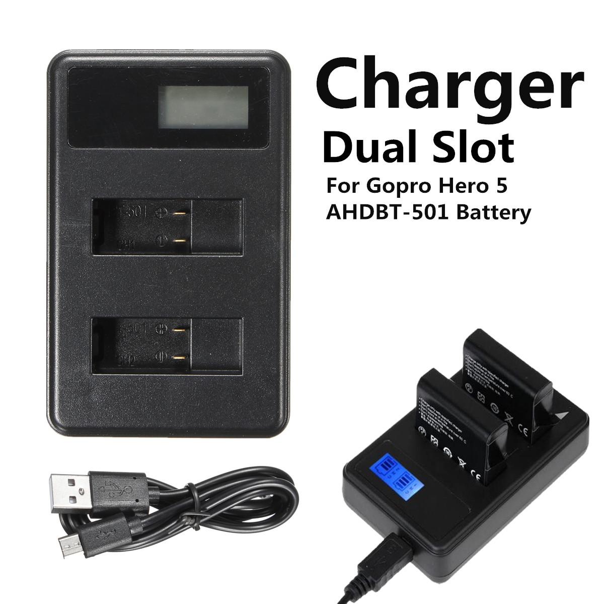 AHDBT-501 GoPro Hero 7/6/5 Battery (2 Pack) Dual LCD USB Charger for