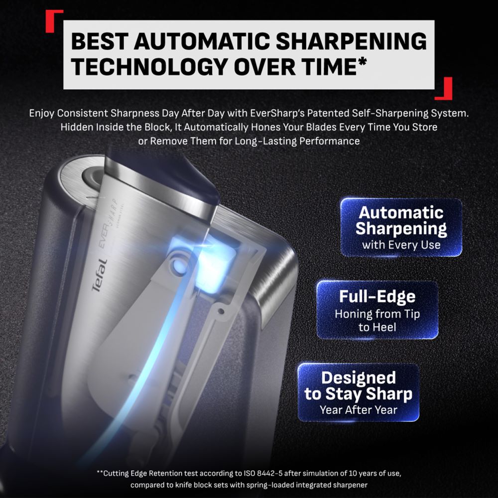 Tefal Eversharp Pro Knife, 16.5CM + knife block with integrated sharpener - K297S244
