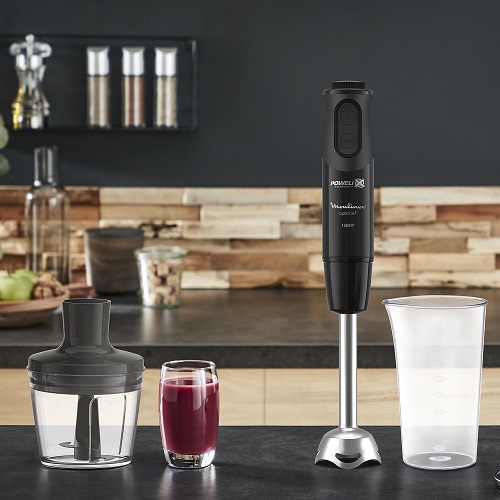 Moulinex Optichef Hand Blender, 1000 Watt, 15 Functions, 500 ML Chopper, Whisk, Black - DD6552EG Moulinex Optichef Hand Blender, 1000 Watt, 15 Functions, 500 ML Chopper, Whisk, Black - DD6552EG