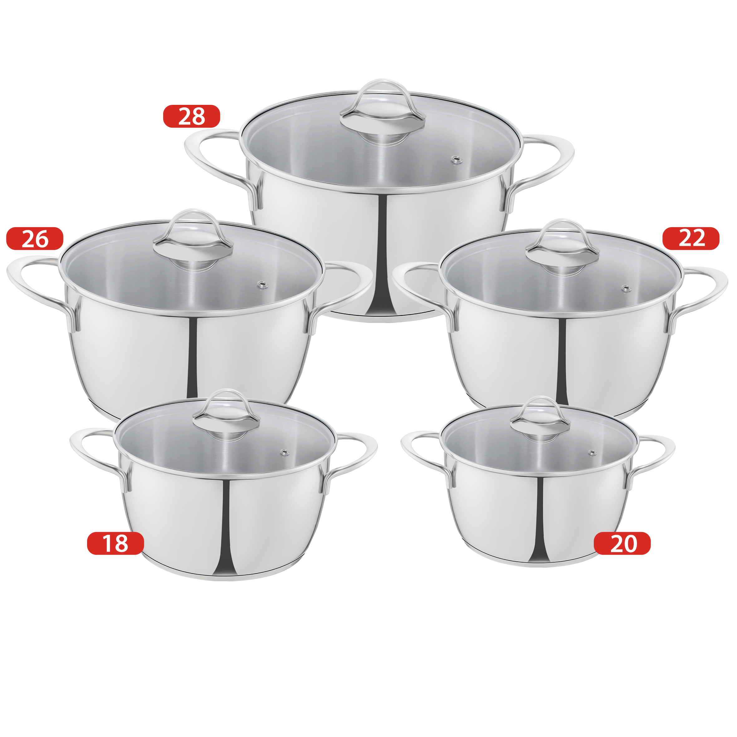 Zahran Moderna Stewpot Set with Glass Lid - Size 18,20,22,26,28 Zahran Moderna Stewpot Set with Glass Lid - Size 18,20,22,26,28