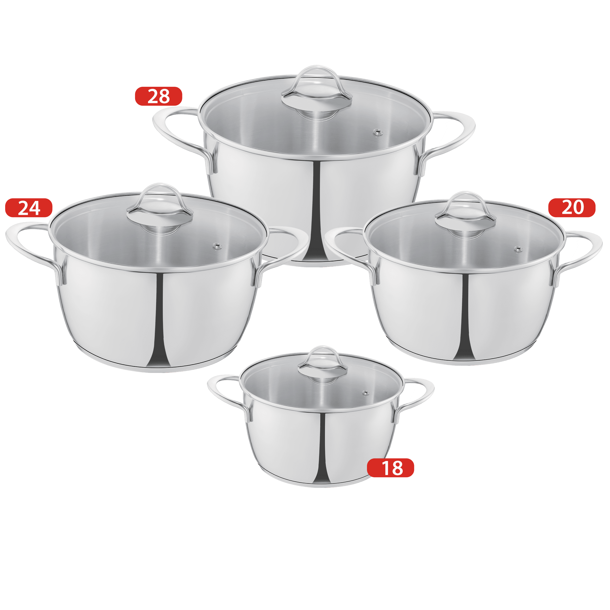 Zahran Moderna Stewpot Set with Glass Lid - Size 18,20,24,28 Zahran Moderna Stewpot Set with Glass Lid - Size 18,20,24,28