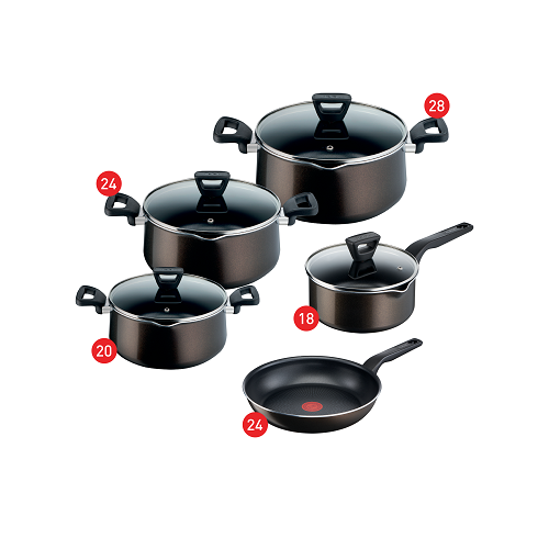 Tefal XL Intense Cooking Set With Glass Lid, Stewpots 20,24,28 + Frypan 24 + Sauce Pan 18