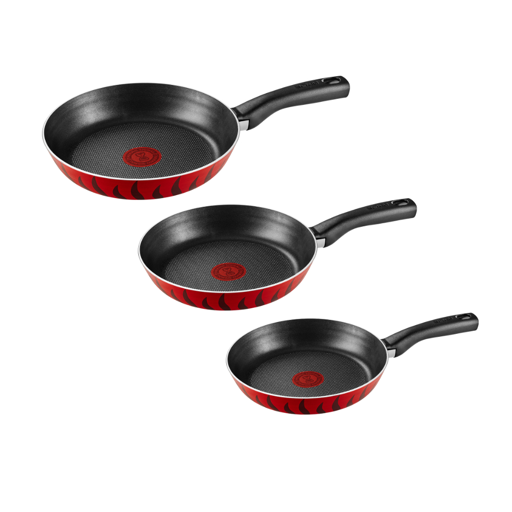 Tefal Tempo Flame Frypan Set, 16,18,24 cm, Red - 4300008591 Tefal Tempo Flame Frypan Set, 16,18,24 cm, Red - 4300008591